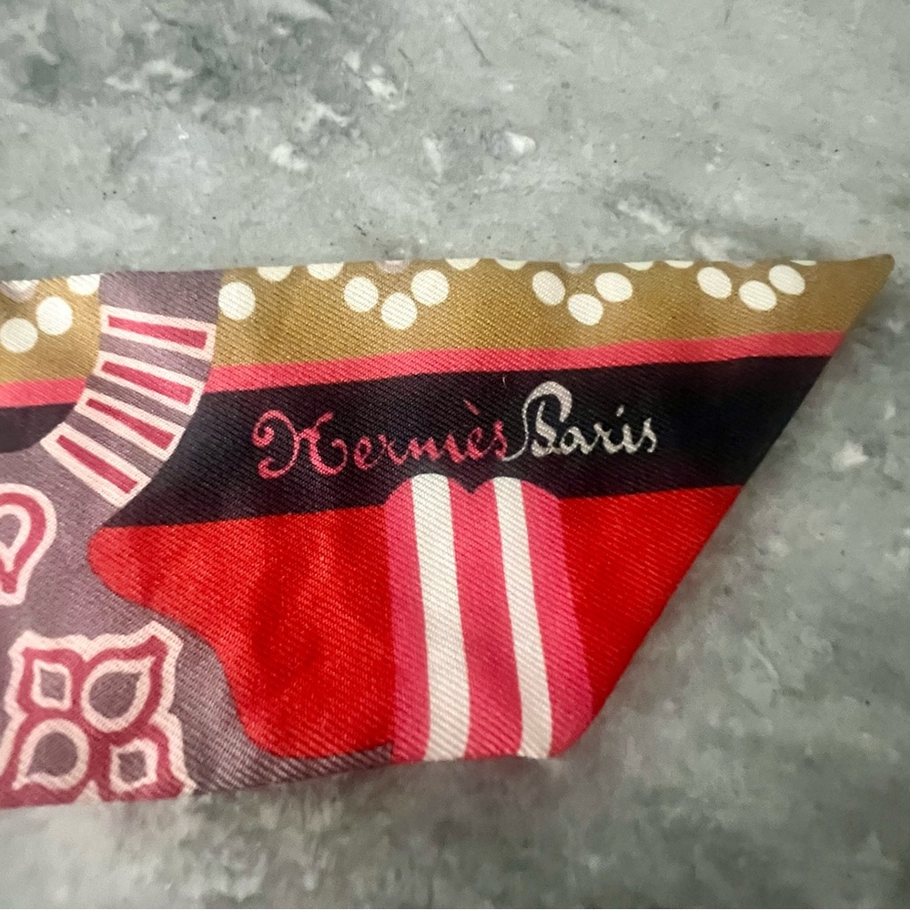 Hermes Multi-Colored Patterned Twilly Scarf Valen… - image 4